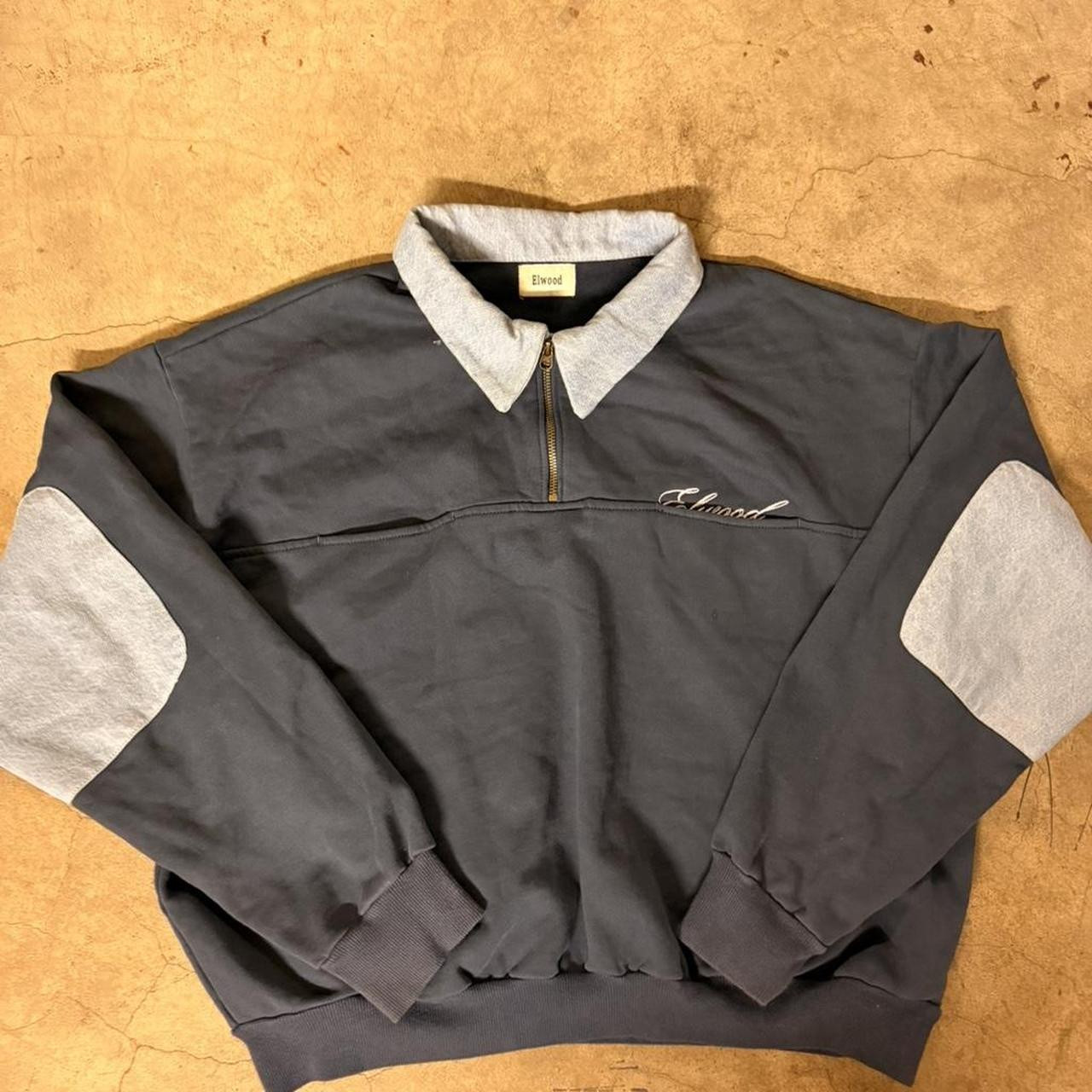 Elwood quarter zip sweatshirt with gray elbow... | Depop | Depop US