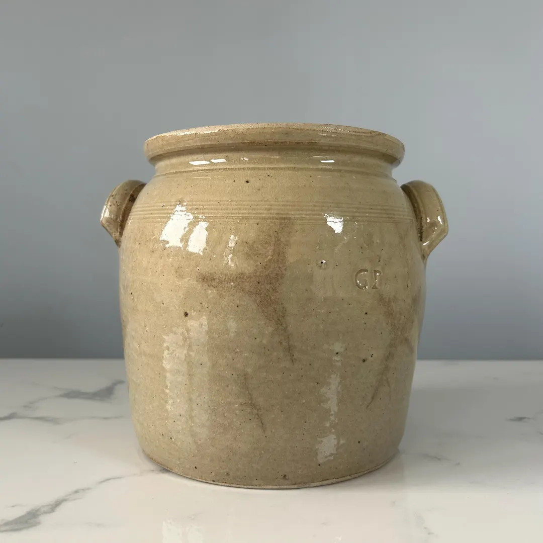 7” Large Vintage French Stoneware Confit Pot With Handles Beautiful Beige Grey Gray Natural Ton... | Etsy (US)