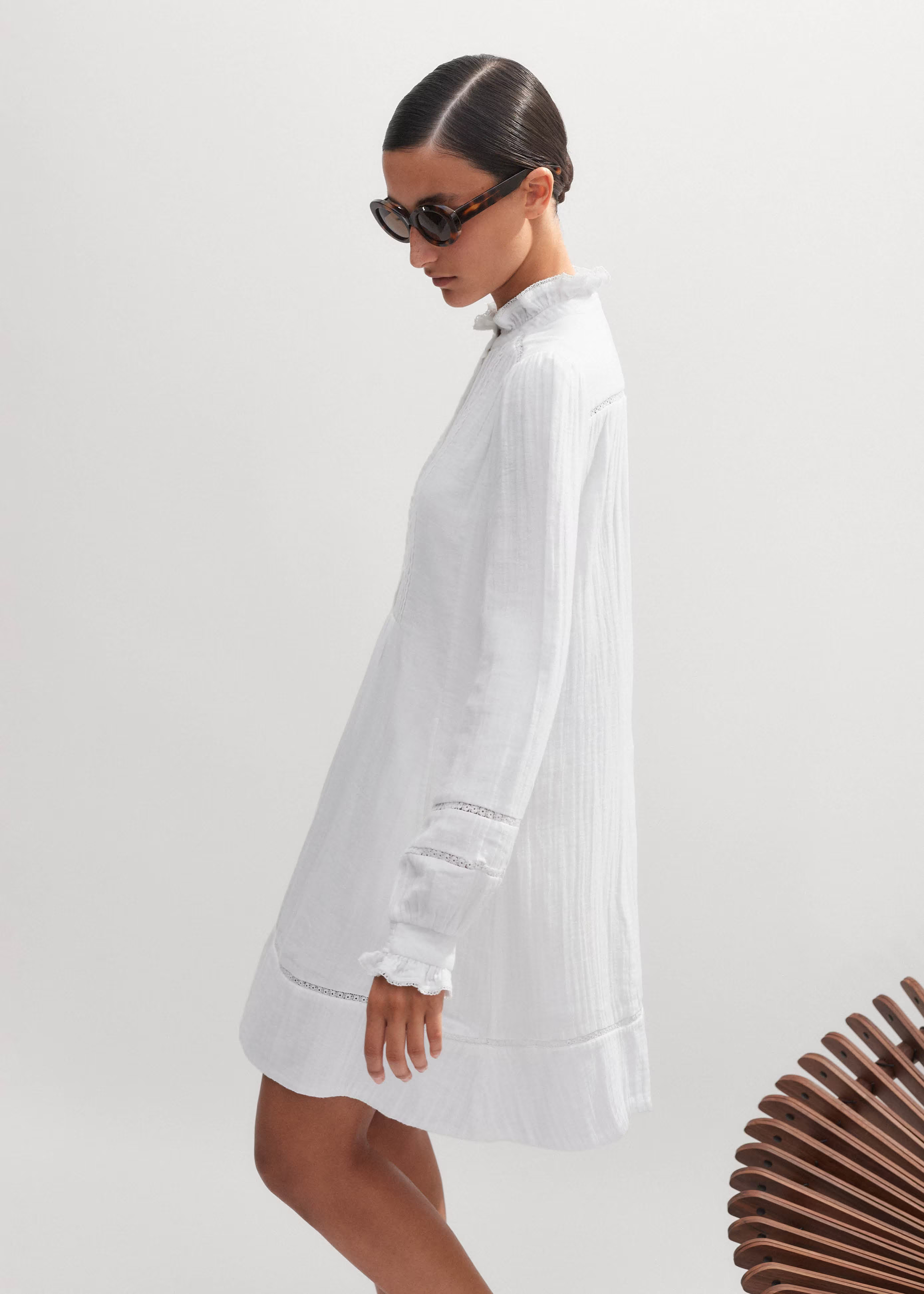 Women's White Cheesecloth Trim Detail Short Swing Dress | ME+EM | ME+EM US