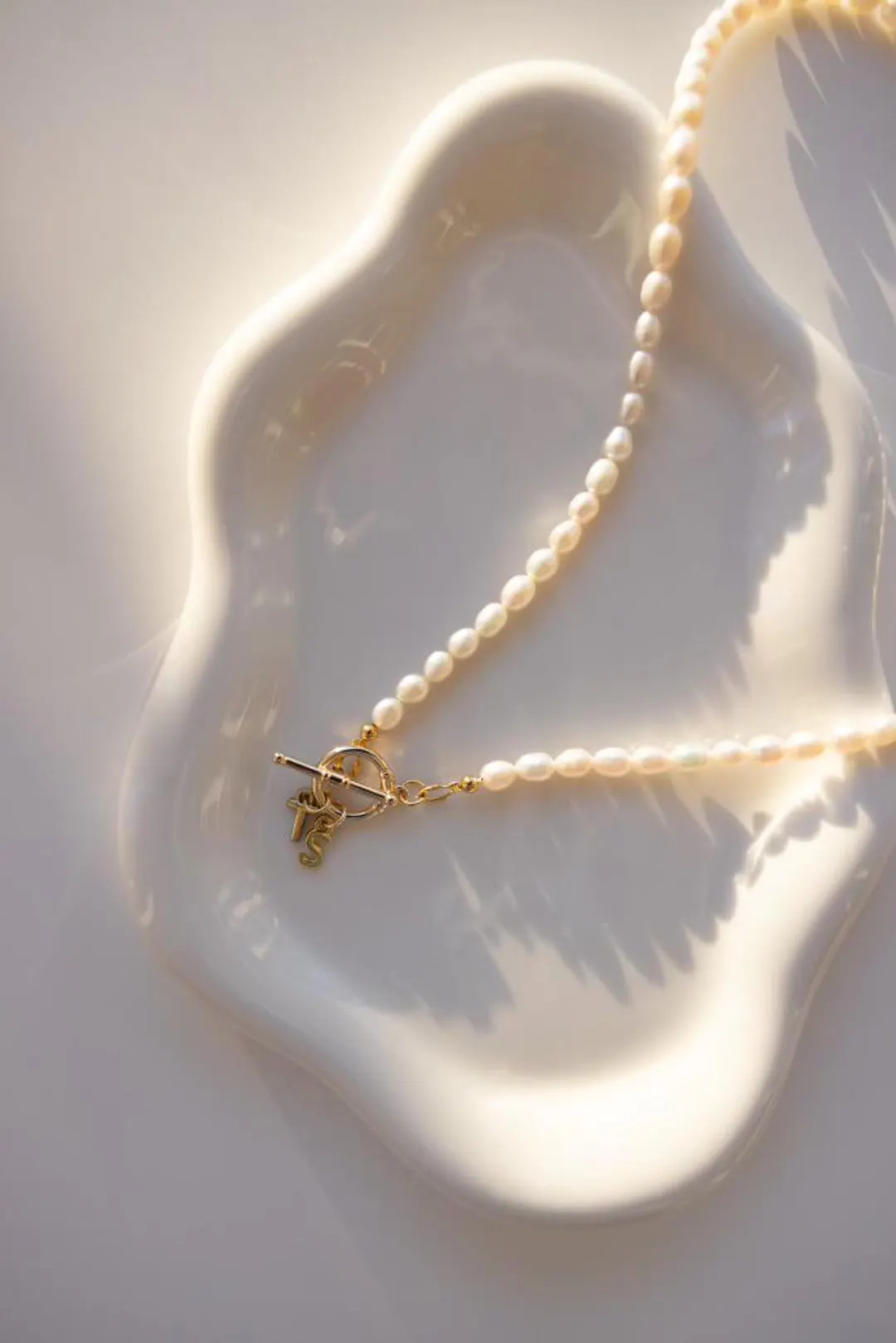 Handmade Freshwater Pearl Initial Pendant Necklace With Gold or Silver Plated Toggle Clasp, Custo... | Etsy (US)