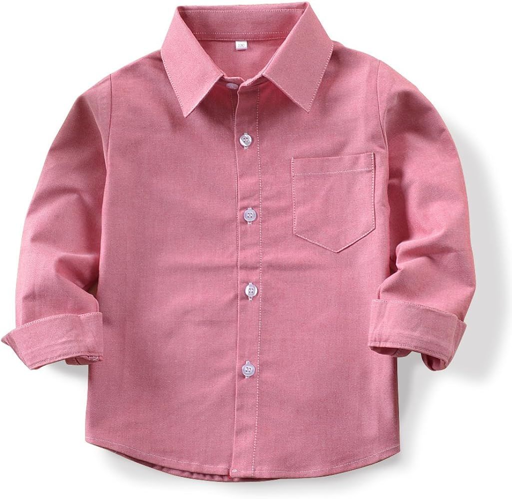 OCHENTA Little Big Boys' & Men's Long Sleeve Button Down Oxford Casual Dress Shirt | Amazon (US)