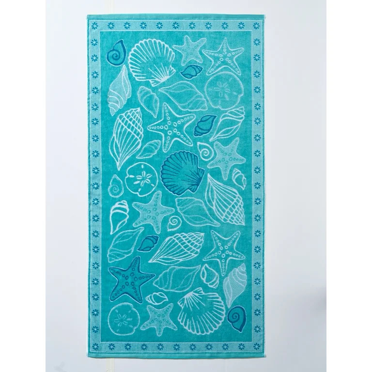 Better Homes & Gardens Cotton Blend-Blend Beach Towel, 72 x 38 in, Starfish & Shells | Walmart (US)