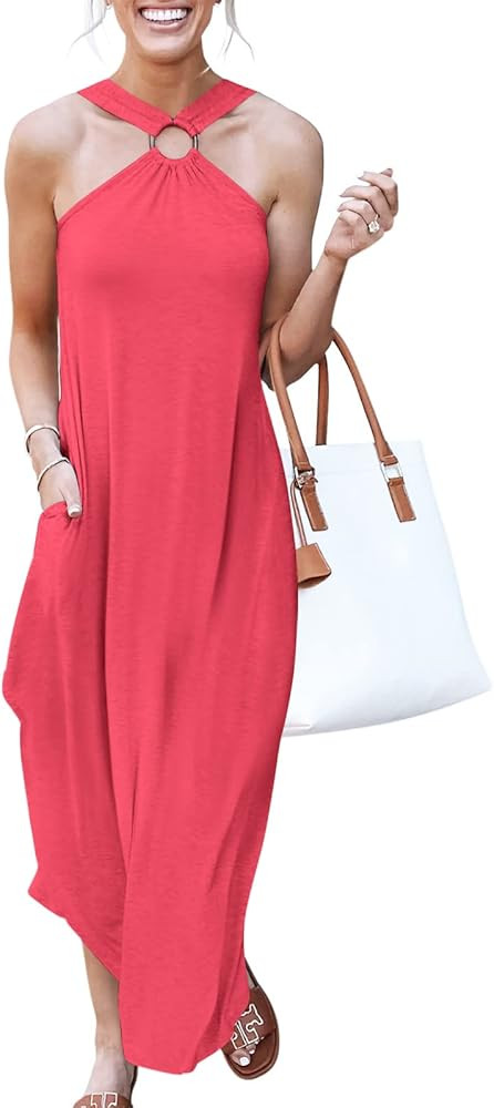 ANRABESS Women's Summer Sleeveless Loose 2024 Maxi Dresses Criss Cross Backless Slit Comfy Casual... | Amazon (US)