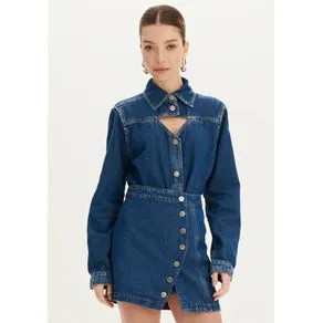 Camisa Jeans com Decote Vazado Azul PP | OffPremium (BR)