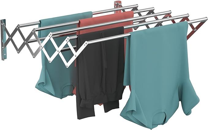 Wall Mounted Clothes Drying Rack,Stainless Steel Accordion Retractable Drying Rack for Laundry Ro... | Amazon (US)