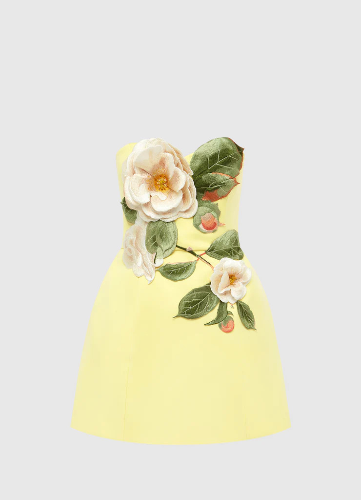 Rosario Appliqué Floral Bustier Mini Dress - Sorbet Yellow | LEO LIN