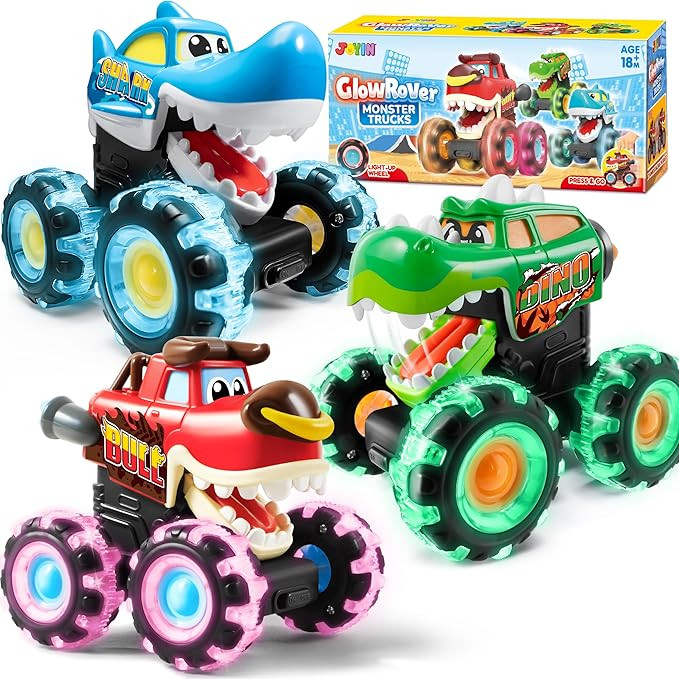 JOYIN 3 Pack Monster Truck Toy - Motion Activated Light Up Cars for Toddlers - Monster Glow Rover... | Amazon (US)