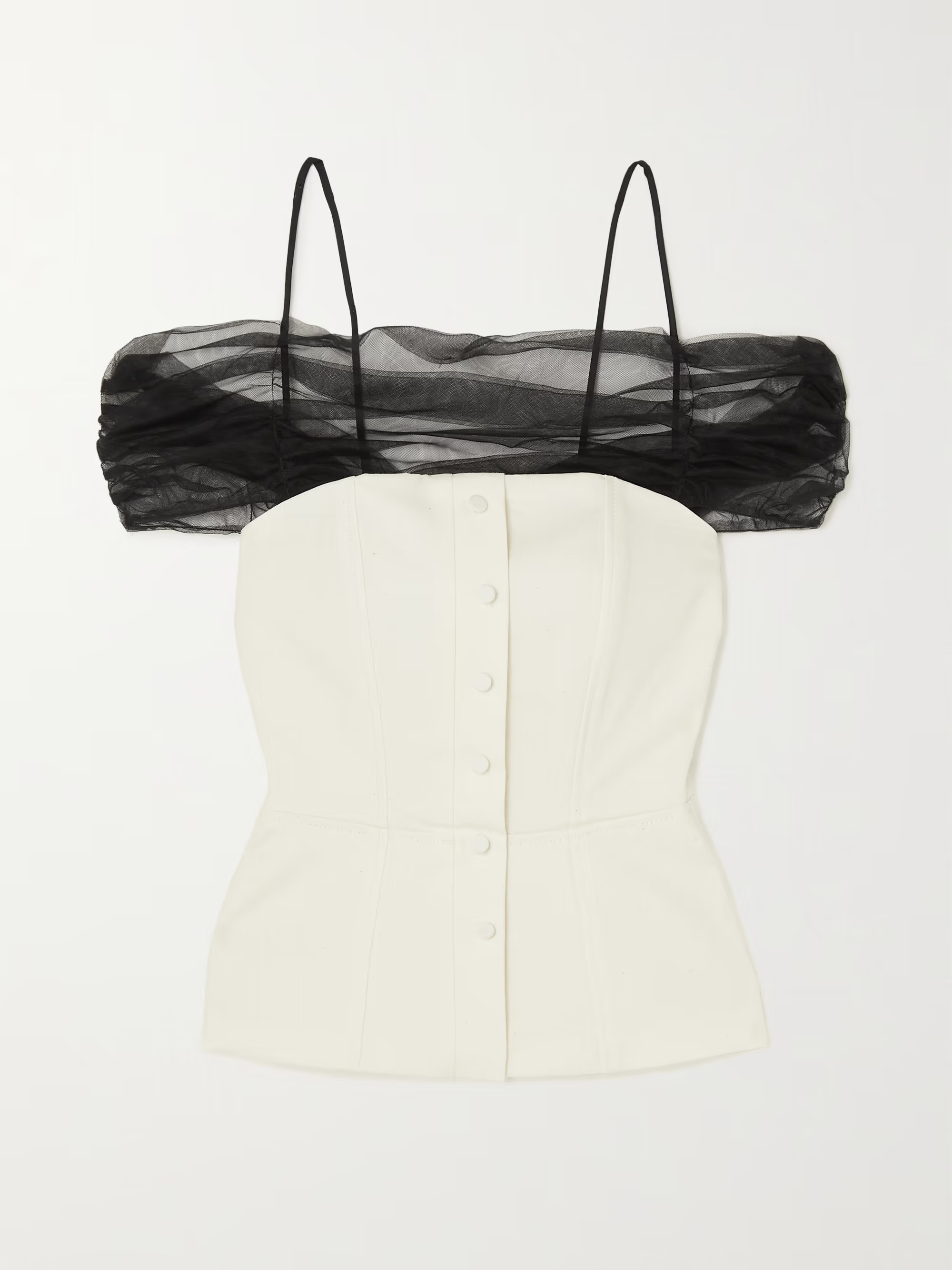 RENAISSANCE RENAISSANCE Madame tulle-trimmed cotton and linen-blend bustier top | NET-A-PORTER | NET-A-PORTER (US)