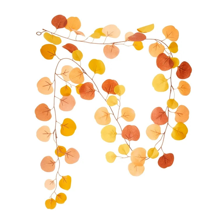 Harvest Polyester Orange & Brown Eucalyptus Leaves Garland, 6', by Way To Celebrate - Walmart.com | Walmart (US)