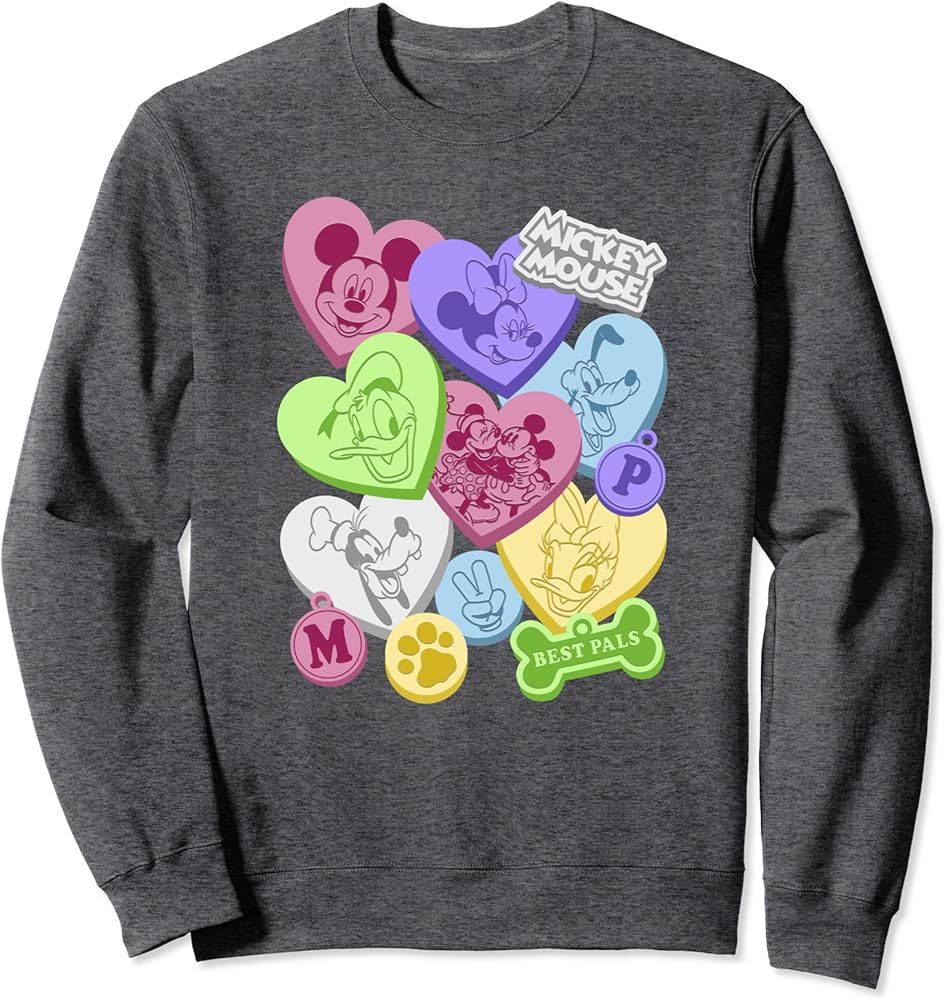 Disney Mickey & Friends Valentine's Day Group Candy Hearts Sweatshirt | Amazon (US)