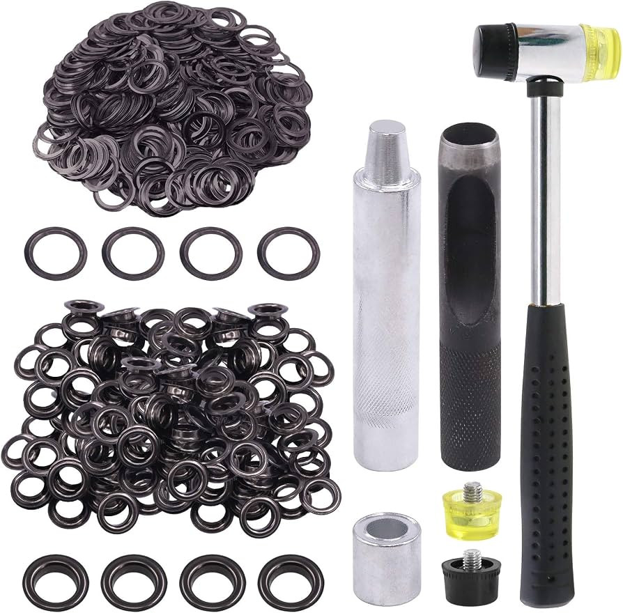 Glarks 124Pcs 1/2 Inch Gun-Black Grommets Eyelets with Tool Sets, 120Pcs Grommets Eyelets with 4P... | Amazon (US)