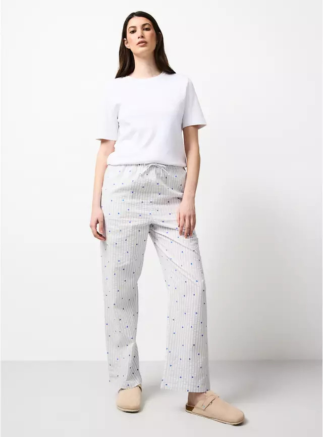 White Striped Blueberry Seersucker Pyjama Bottoms 22 | Tu Clothing