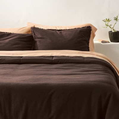 Full/Queen Heavyweight Linen Blend Comforter and Sham Set Dark Fig - Casaluna™ | Target