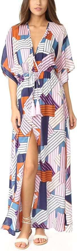 Bsubseach Short Sleeve Geometric Kaftan Dresses Women Loose Beach Robe Swimwear Cover Ups | Amazon (US)