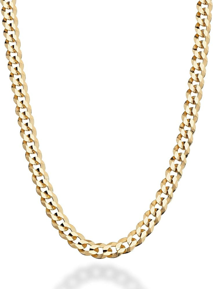 Miabella Solid 18K Gold Over 925 Sterling Silver Italian 5mm Diamond-Cut Cuban Link Curb Chain Ne... | Amazon (US)
