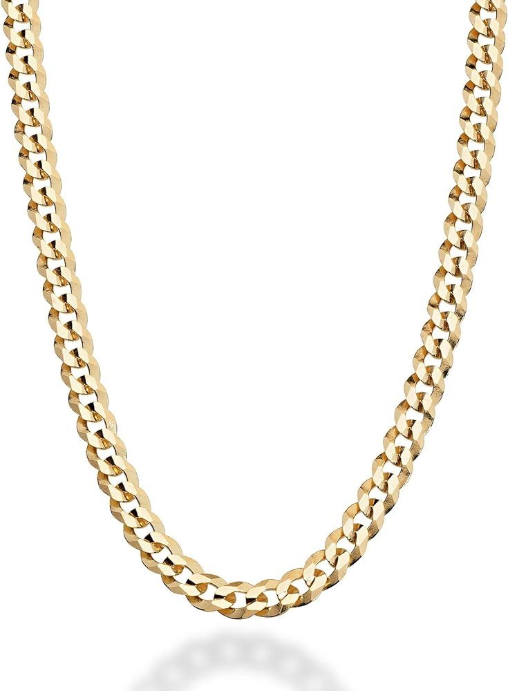 Miabella Solid 18K Gold Over Sterling Silver Italian 5mm Diamond-Cut Cuban Link Curb Chain Necklace  | Amazon (US)