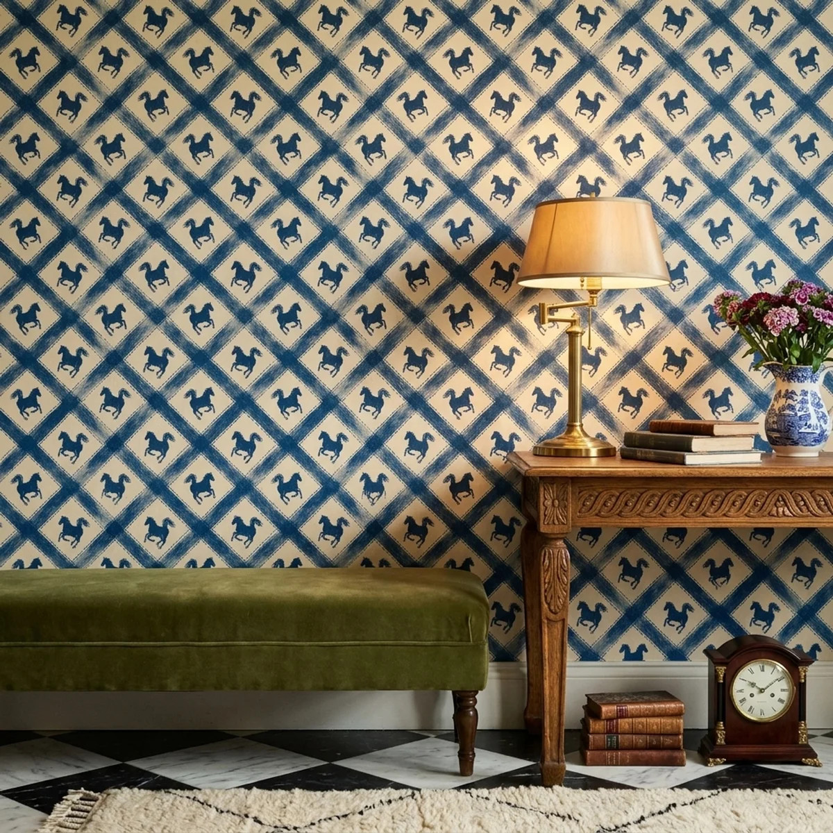 Equestrian Wallpaper Horse Silhouettes Geometric Diamonds Removable Wall Decor | Wayfair North America