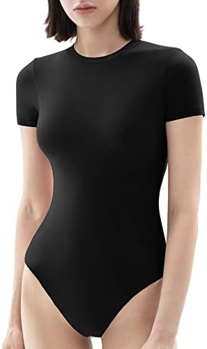 PUMIEY Women's Crew Neck Short Sleeve Thong Bodysuit Fashion T-shirt Tops Smoke Cloud Pro Collect... | Amazon (US)