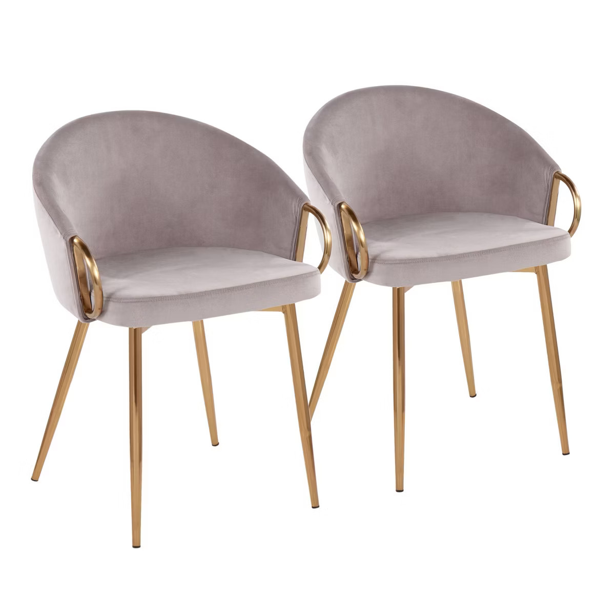 LumiSource Set of 2 Claire Dining Chairs Gold/Silver: Upholstered Velvet, Low Back, Steel Legs | Target