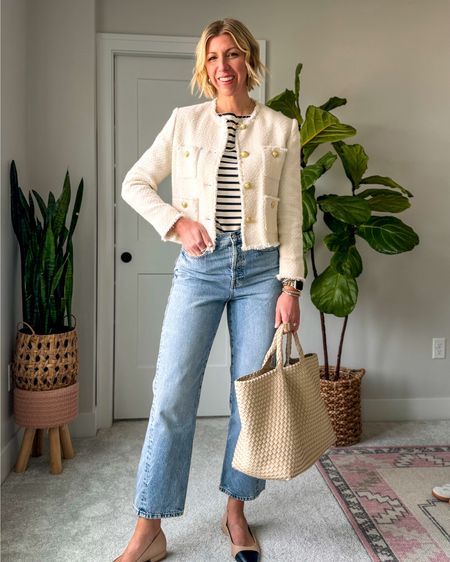 4 ways to wear a tweed lady jacket this spring! It’s such a chic, versatile layer to elevate any outfit for graduation season + everyday 👏🏻

I sized up to a medium for a relaxed fit 

#LTKworkwear #LTKover40 #LTKfindsunder100
