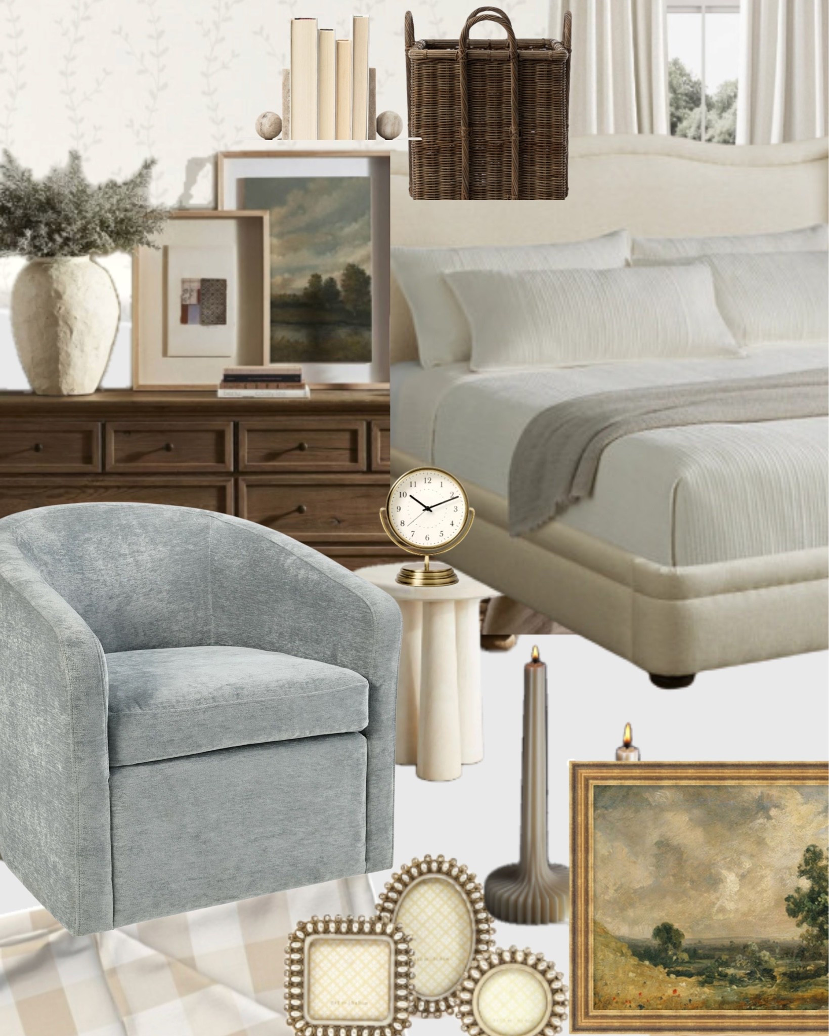 A bedroom should feel like somewhere you can truly settle in at the end of the day.

Soft upholstery, warm wood, a comfortable chair, vintage-inspired artwork, and smaller collected pieces give the room character while keeping the overall feeling quiet and restful.

All linked here 🤍 #LTKhome