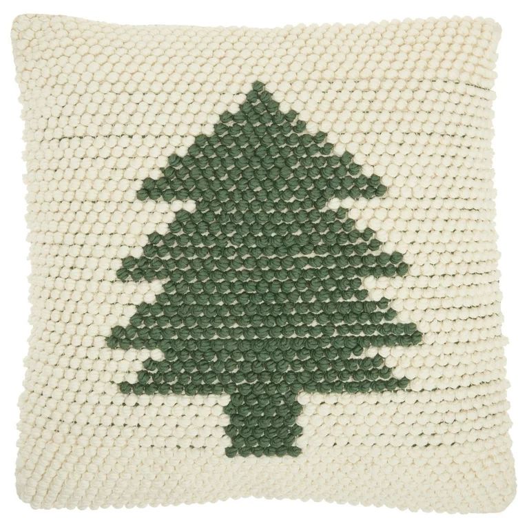 Mina Victory Holiday Tree Loops 20"X20" Green Ivory Throw Pillow | Walmart (US)