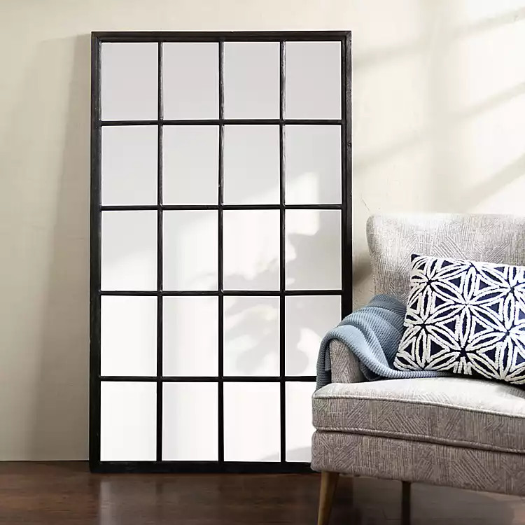Grande Black Window Pane Leaner Mirror | Kirkland's Home