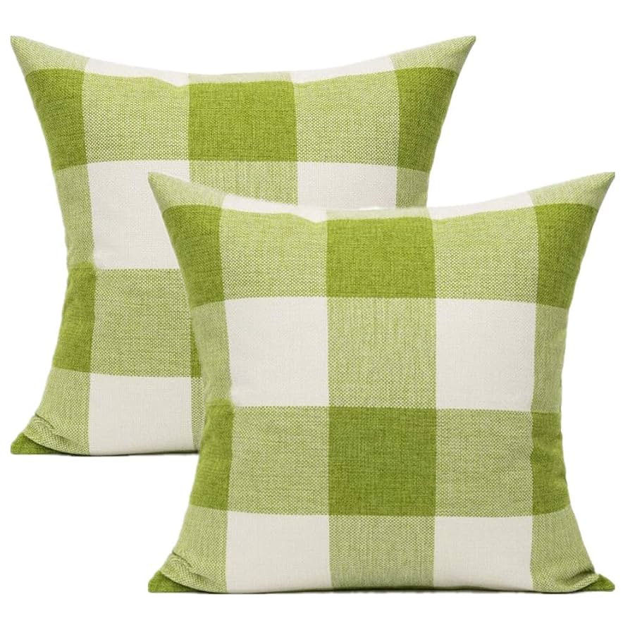 Outdoor Green Throw Pillow Covers 18x18 Set of 2 Buffalo Plaids Check Spring Front Porch Decorati... | Amazon (US)