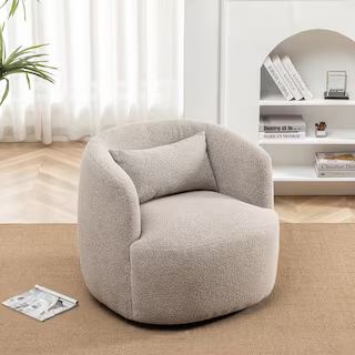 KINWELL Taupe Poly Blend Boucle Fabric Upholstered Swivel Armchair BSC080-LGY - The Home Depot | The Home Depot