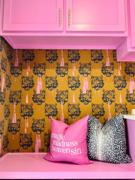 Wallpaper is coco tiger from the pattern collective. Paint color is Benjamin Moore Pretty Pink. #decor #homedecor 

#LTKunder50 #LTKhome #LTKFind