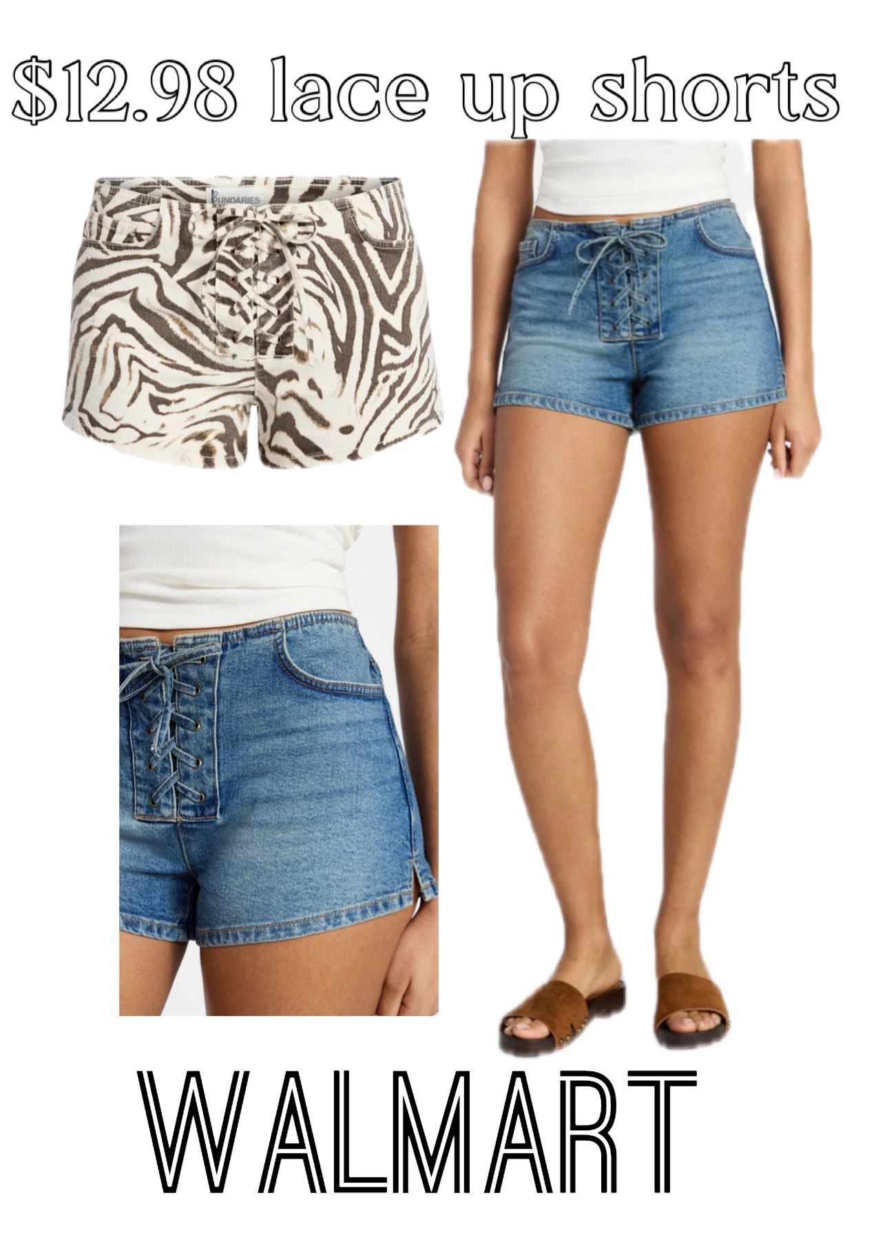 No Boundaries Festival Boho Lace Up Denim Shorts, 2.5" Inseam, Women's XXS-XXL