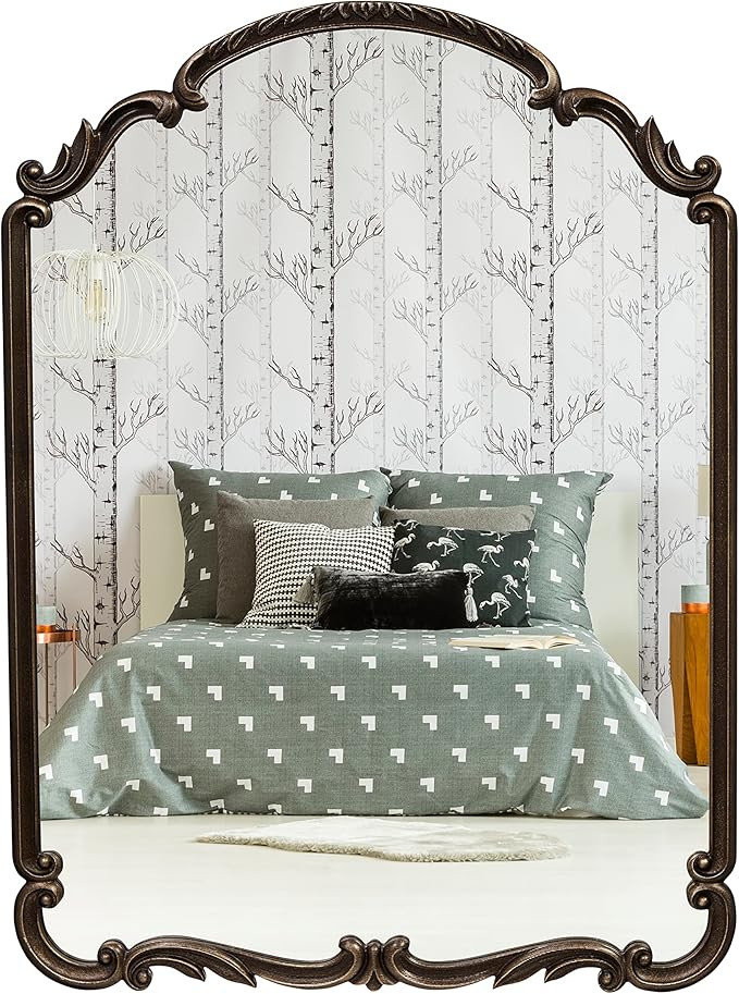 22x30 Inch Antique Scroll Carved Arch Wood Wall Mirror, Antique Black, Mirror for Entryway, Livin... | Amazon (US)