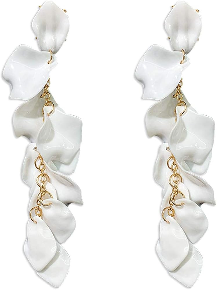 Amazon.com: Just Follow Long Acrylic Rose Petal Earrings Dangle Exaggerated Flower Earrings Drop ... | Amazon (US)