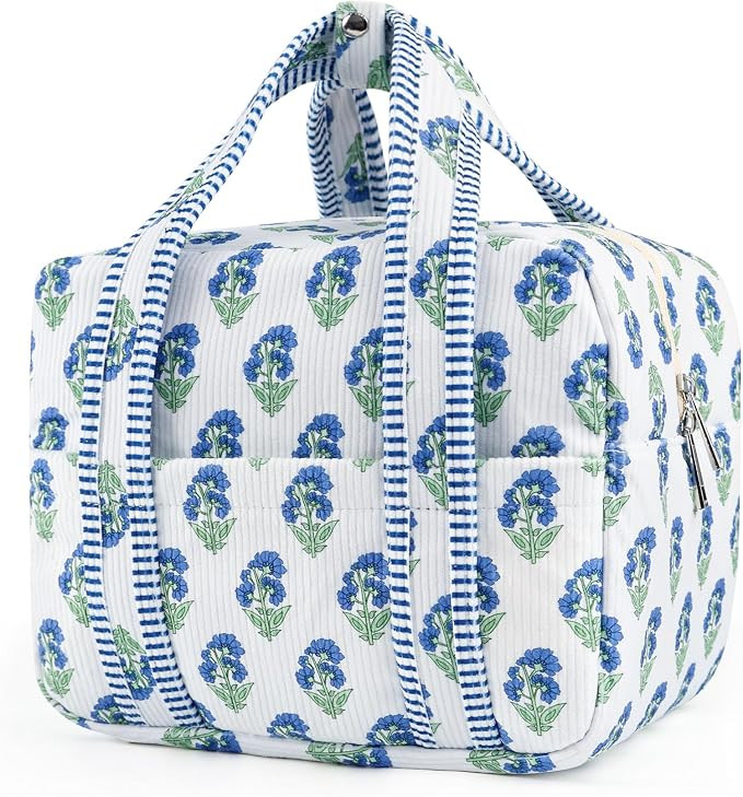 Aesthetic Corduroy Insulated Lunch Bag for Women Floral Lunch Box | Block Print Leakproof Reusabl... | Amazon (US)