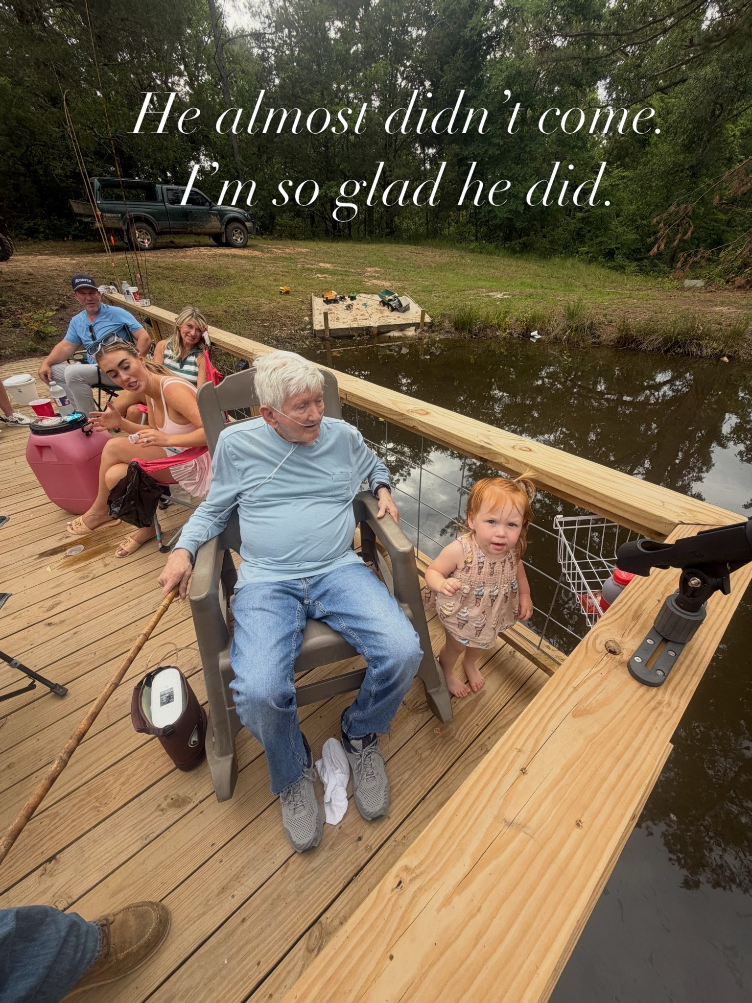 My 85-year-old daddy hasn’t left the house much lately. But yesterday, he did.
He sat in the sun, breathed the air, and fished — just like he used to.
My mom was just out of frame. My daughter was beside me. My granddaughter was barefoot on the dock, completely unbothered by all the love surrounding her.
That’s the thing about Southern living nobody puts on a highlight reel — it’s not the big moments. It’s the ones you almost missed. The ones where everybody just shows up.
That’s Mother’s Day to me.