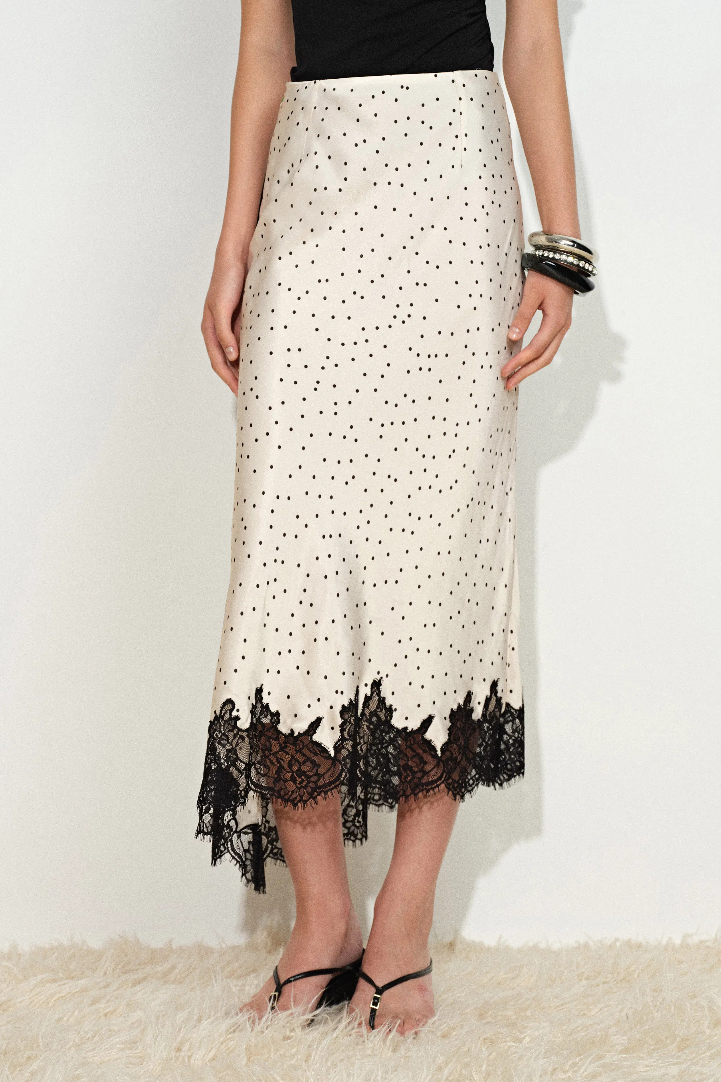 Sonnet Polka Dot Lace Trim Skirt | Fabrique