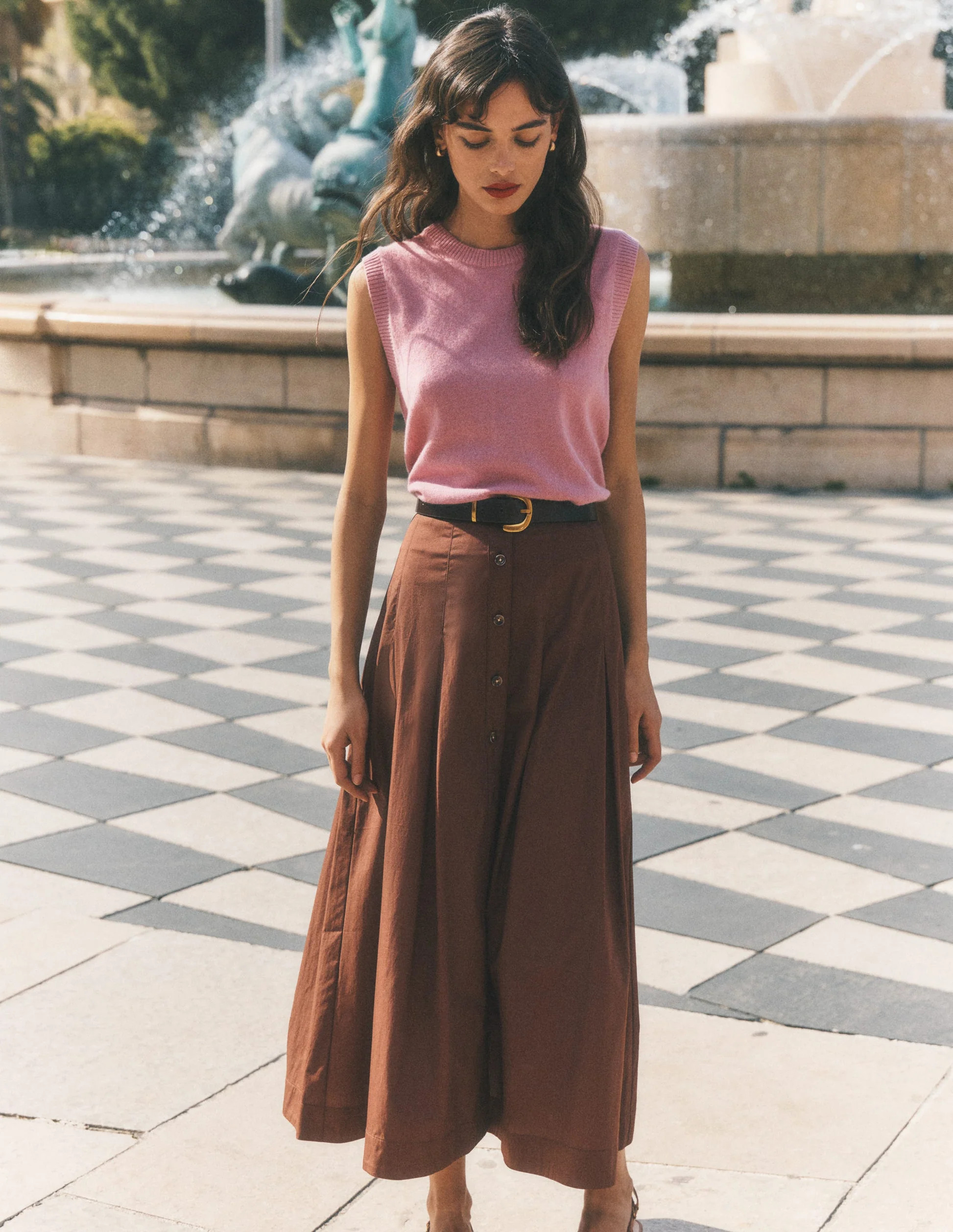 Button Front Pleated Skirt-Raw Umber | Boden (US)