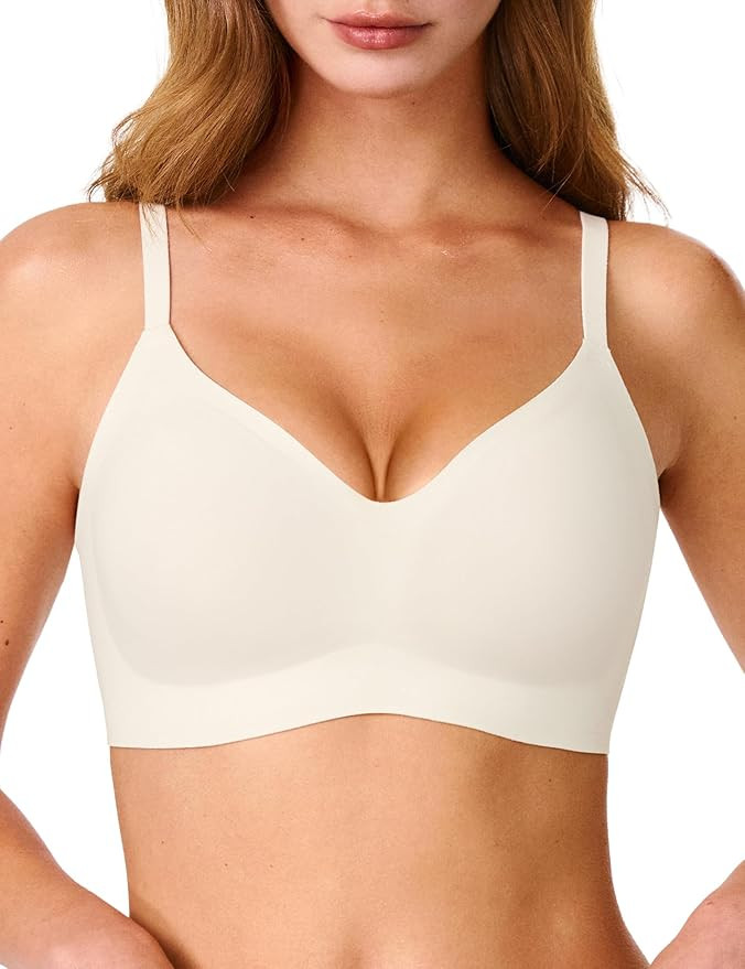 Bras for Women, No Underwire Full Coverage V Plunge Bra Wireless Seamless Comfort Bralette T-Shir... | Amazon (US)
