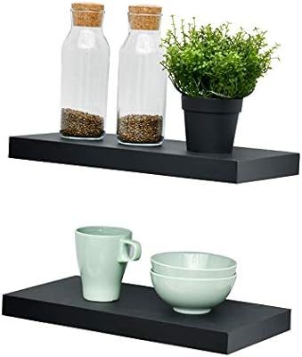WELLAND Set of 2 Floating Shelves Wall Mounted Shelf, for Home Decor with 8" Deep (Black, 15 inch... | Amazon (US)