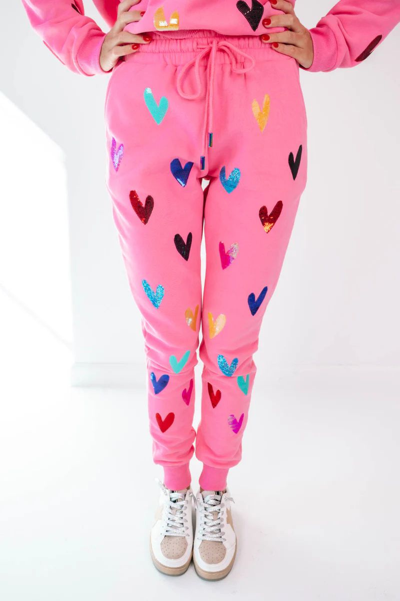 Queen Of Sparkles Heart These Joggers - Pink | The Impeccable Pig