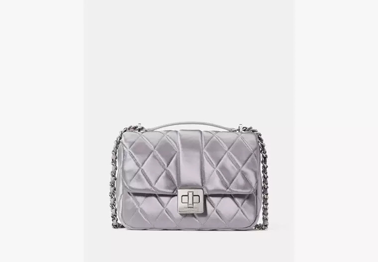 Kate Spade Carey Quilted Satin Small Flap Crossbody, Gravel Grey | Kate Spade Outlet