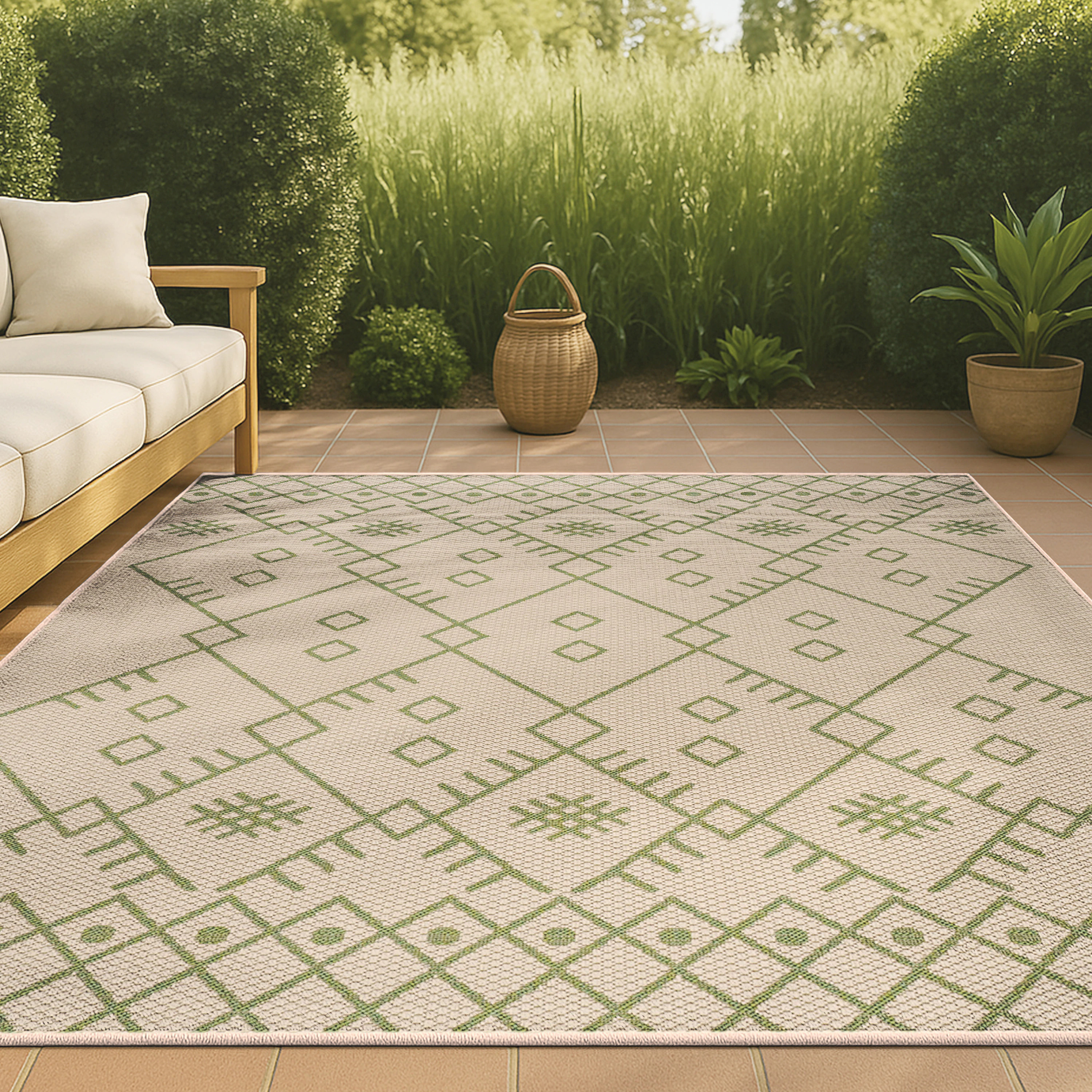 JONATHAN Y SANTA MONICA Boho Moroccan 8 x 10 (ft) Loomed Polypropylene Beige/Green Rectangular Indoor/Outdoor Tribal Southwestern House Washable Pet | Lowe's
