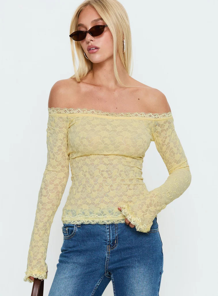 Mochapella Off The Shoulder Top Lemon | Princess Polly US