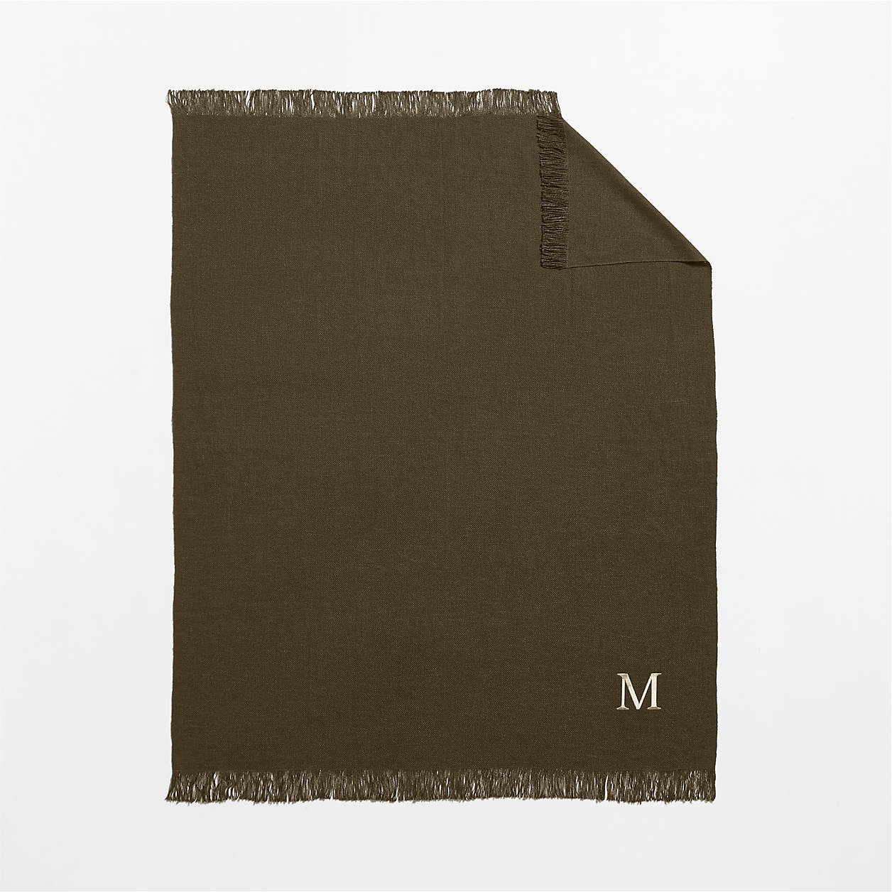 Casual Textured Fringe 70"x55" Burnt Green Throw Blanket + Reviews | Crate & Barrel | Crate & Barrel
