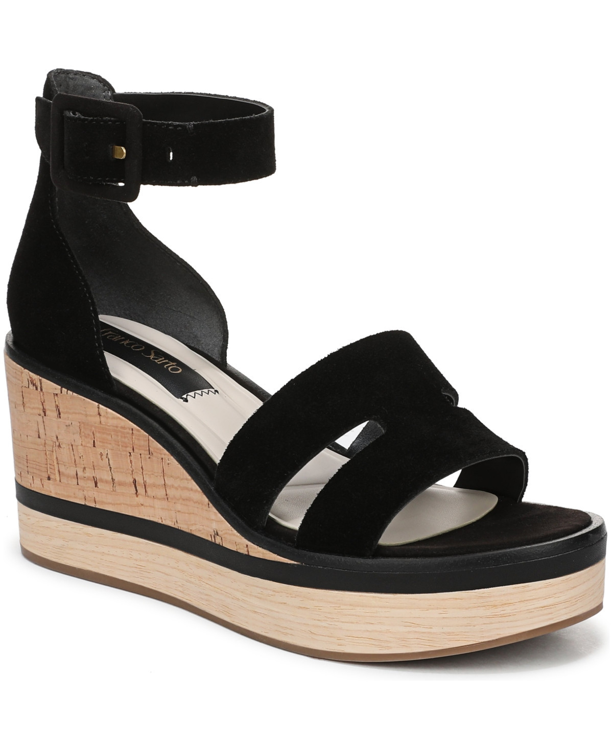 Franco Sarto Women's Madaya 2 Round Toe Strappy Sandals - Black Suede | Macy's
