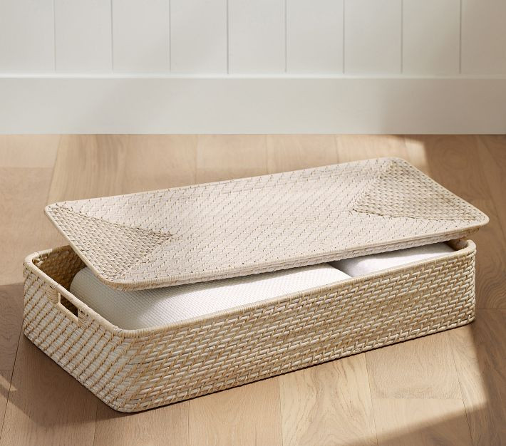 Quinn White Washed Lidded Underbed Storage | Pottery Barn Kids
