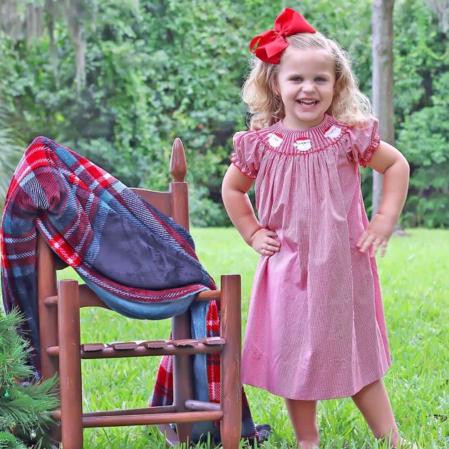 Smocked Santa Face Bishop Red Gingham | Classic Whimsy