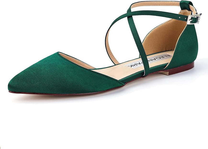 ELEGANTPARK FC2322 Comfortable Satin Pointed Toe Flats for Women Ankle Straps Wedding Flats for B... | Amazon (US)