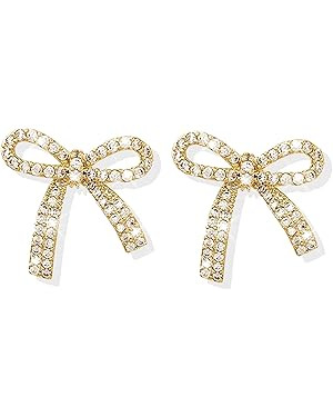 Gold Bow Earrings Rhinestone Bow Earrings Silver Bow Earrings Crystal Bow Dangle Earrings Sparkly... | Amazon (US)