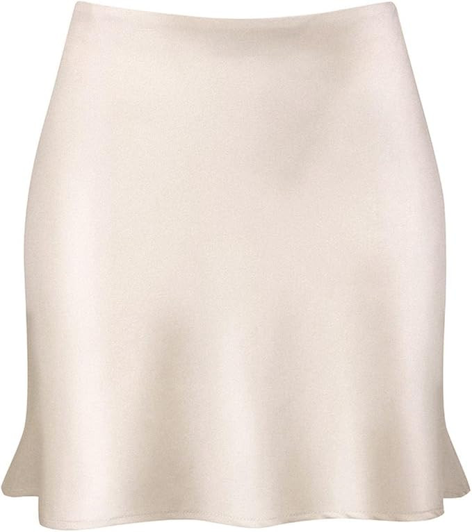 Mini Skirts for Women Satin High Elastic Waist Ruffle Bodycon Short Skirt | Amazon (US)